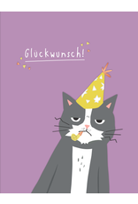 LETTERART - Grafik Werkstatt Celebrate with laughter: Funny Birthday Card with a black-white Cat wearing a party hat