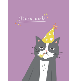 LETTERART - Grafik Werkstatt Funny Birthday Card: Cat with party hat