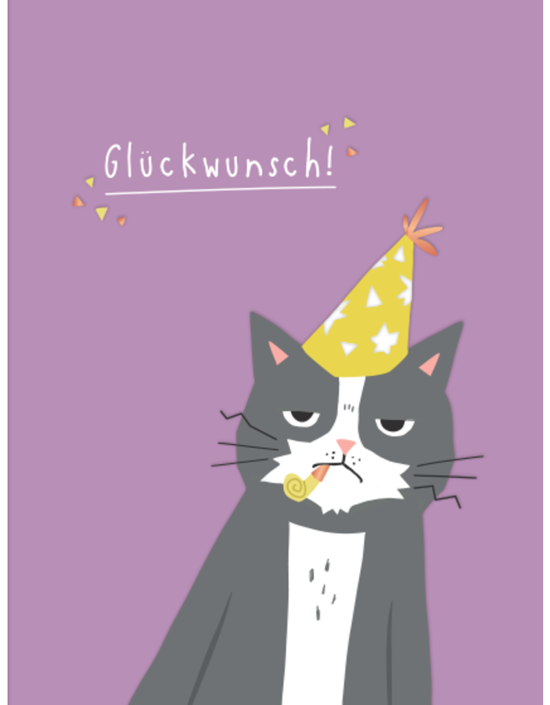 LETTERART - Grafik Werkstatt Feiere mit Lachen: Lustige Geburtstagskarte mit einem schwarz-weißen Kater, der einen Partyhut trägt