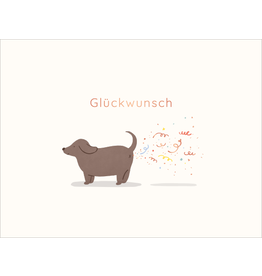 LETTERART - Grafik Werkstatt Birthday greeting card: Dachshund with streamer surprise