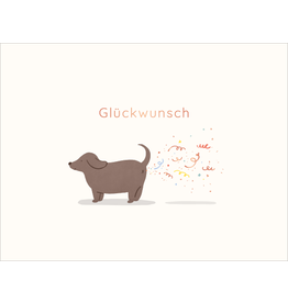 LETTERART - Grafik Werkstatt Fröhliche Geburtstagskarte: Dackel mit Luftschlangen-Überraschung