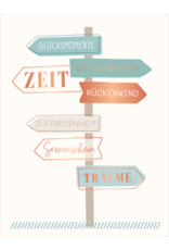 LETTERART - Grafik Werkstatt  Greeting card "Signpost to Happiness": Inspiring greeting card showing us the directions that lead to a balanced life