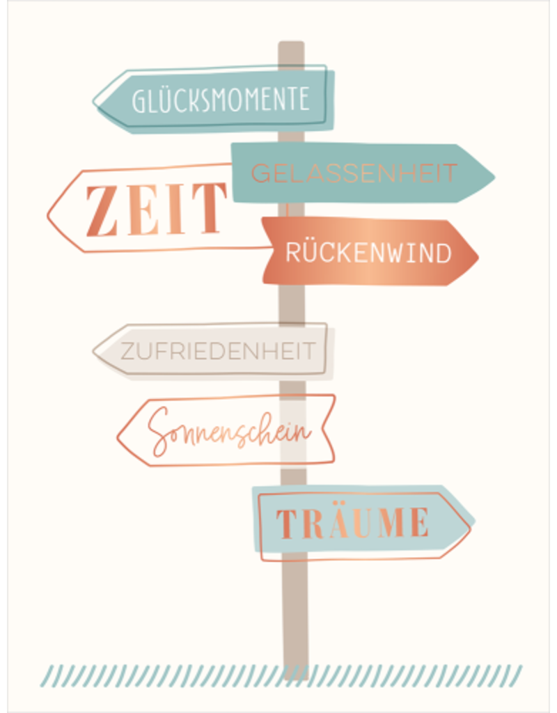 LETTERART - Grafik Werkstatt  Greeting card "Signpost to Happiness": Inspiring greeting card showing us the directions that lead to a balanced life
