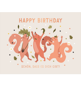 LETTERART - Grafik Werkstatt Geburtstagskarte: Happy Birthday - Eichhörnchen
