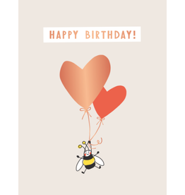 LETTERART - Grafik Werkstatt Birthday Greeting Card: Happy Birthday - Bee with Heart Balloons