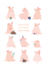 LETTERART - Grafik Werkstatt Birthday Greeting Card: Good Luck Pigs