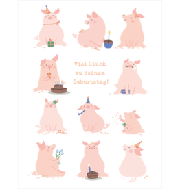 LETTERART - Grafik Werkstatt Birthday Greeting Card: Good Luck Pigs