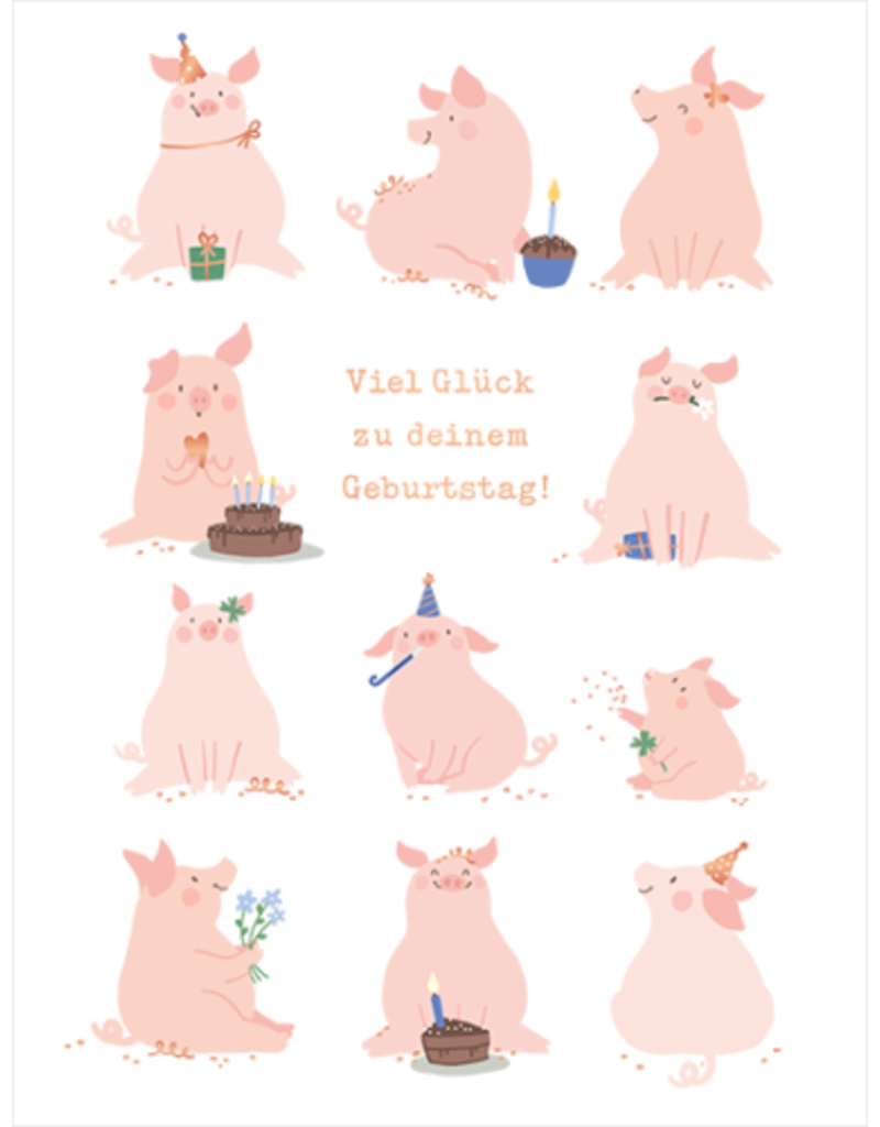 LETTERART - Grafik Werkstatt Birthday Greeting Card: Good Luck Pigs