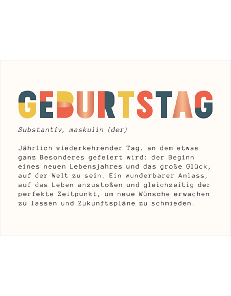 LETTERART - Grafik Werkstatt Geburtstagskarte: Lexikonartikel "Geburtstag"