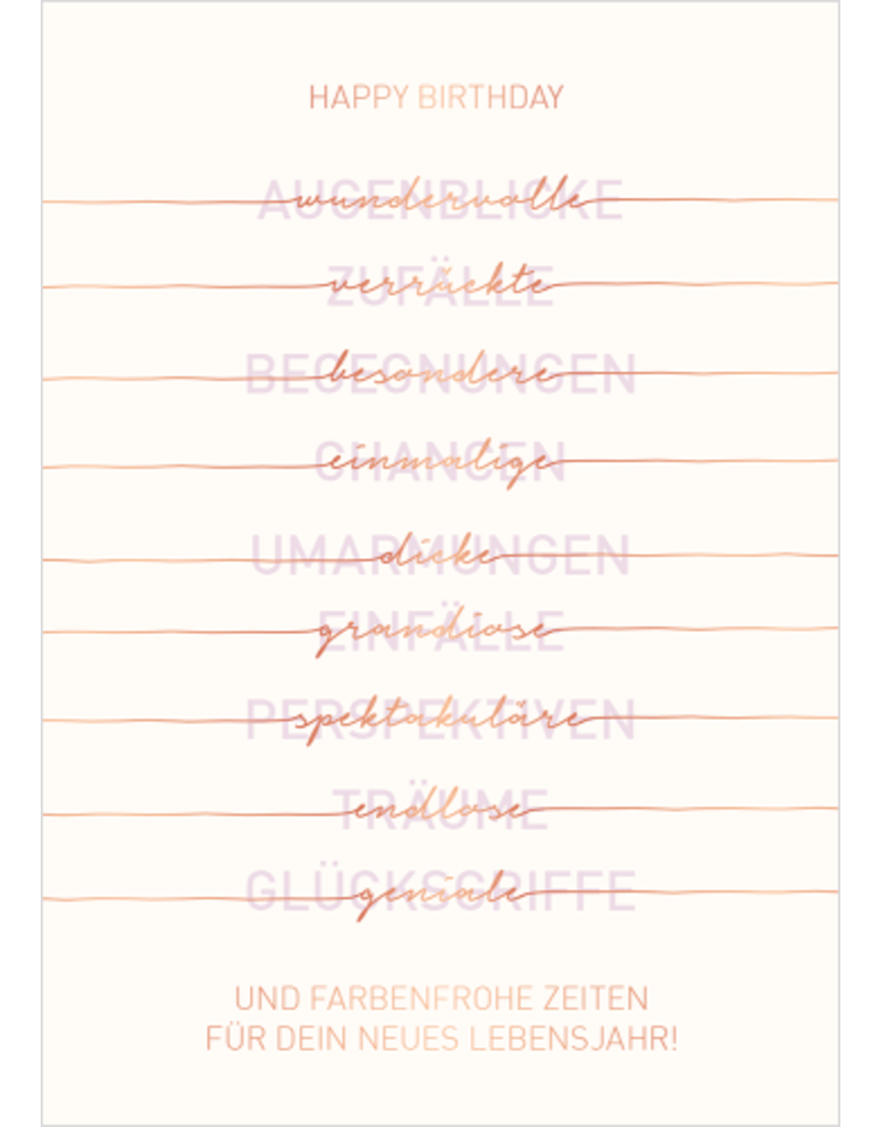 LETTERART - Grafik Werkstatt Birthday Greeting Card: Happy Birthday und farbenfrohe Zeiten
