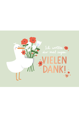 LETTERART - Grafik Werkstatt Grußkarte: Vielen Dank - Gans mit Blumenstrauß