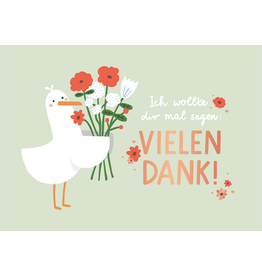 LETTERART - Grafik Werkstatt Greeting Card: Thank You Very Much - Goose with bouquet