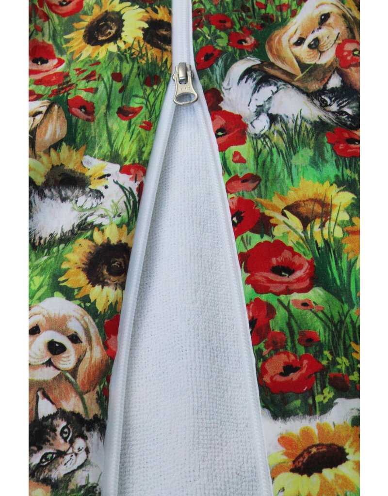 Tavolinchen Terry sleeping bag "Herald with Friend" – Soft baby sleeping bag with colorful dog print for spring and summer