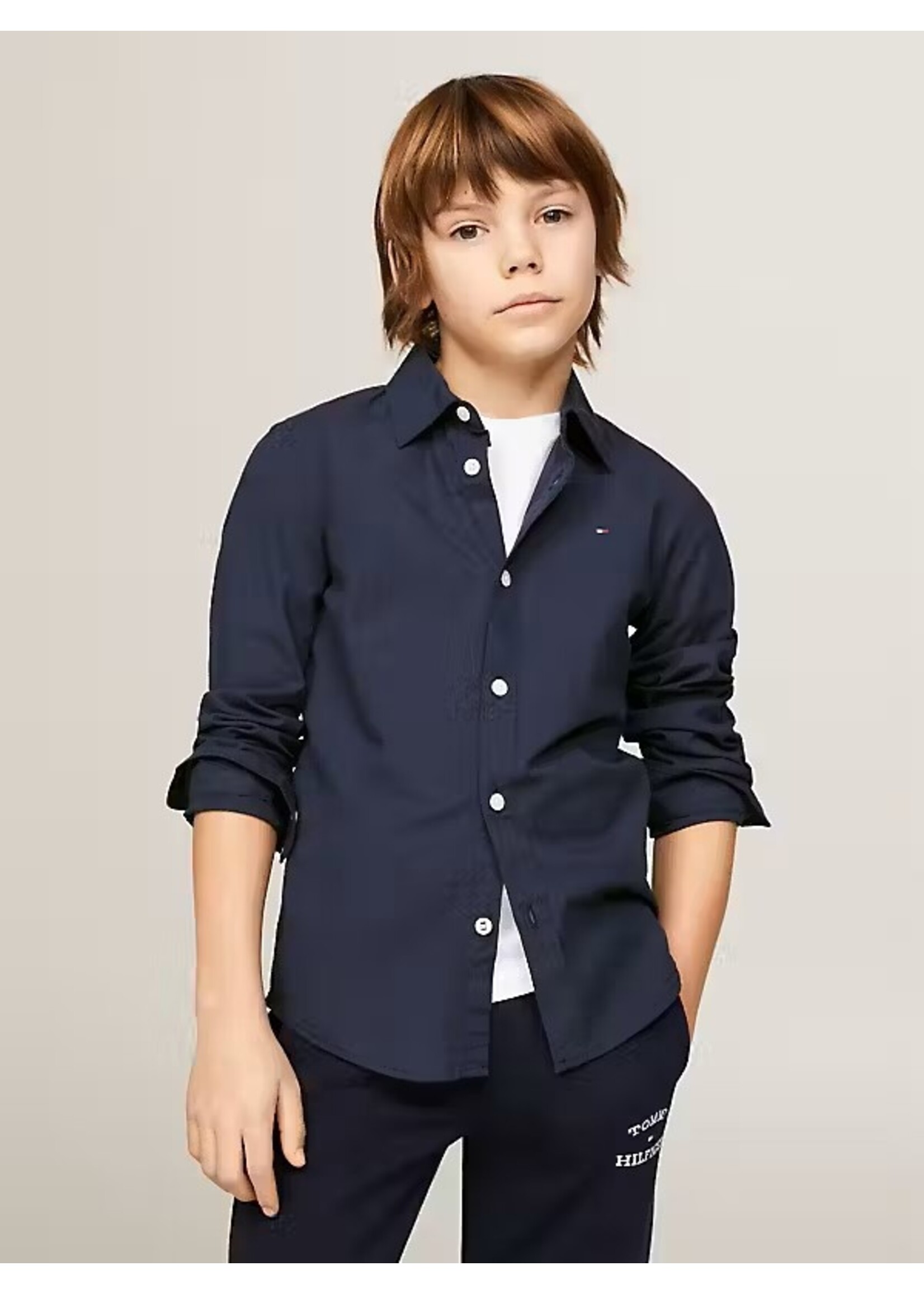 Tommy Hilfiger Overhemd stretch Poplin KB0KB06965C87 - donkerblauw