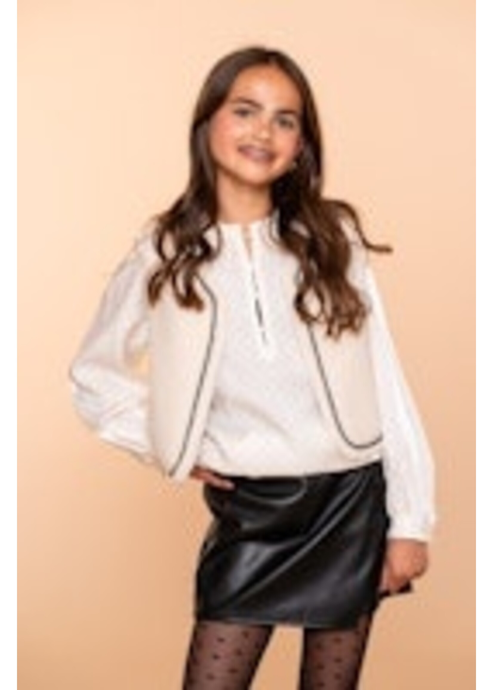 Geisha Blouse shiny dots 53547 - ivoor/zwart