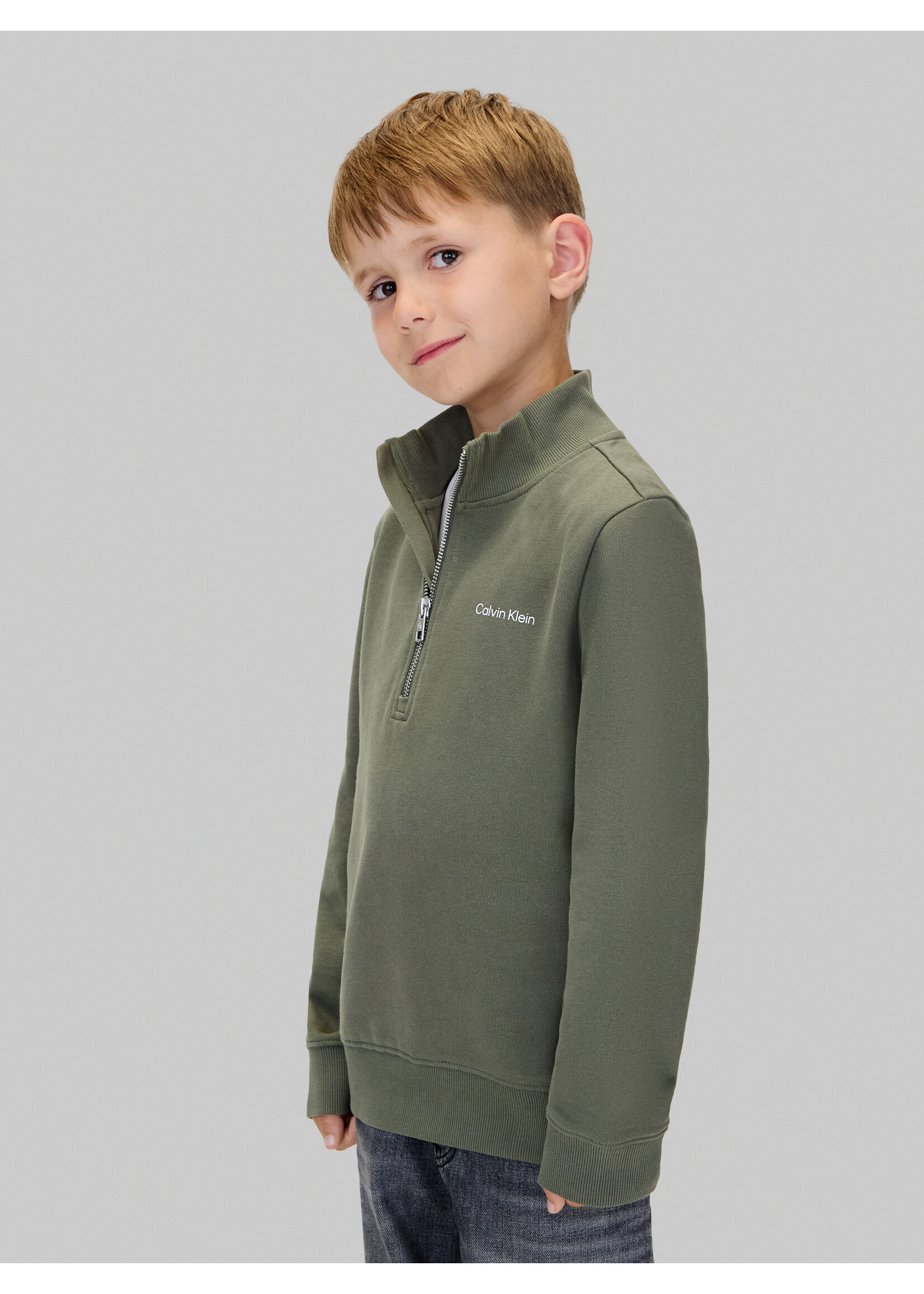 Calvin Klein Sweater  IU0IU00721LLP - CHEST INST. LOGO HALF ZIP - groen