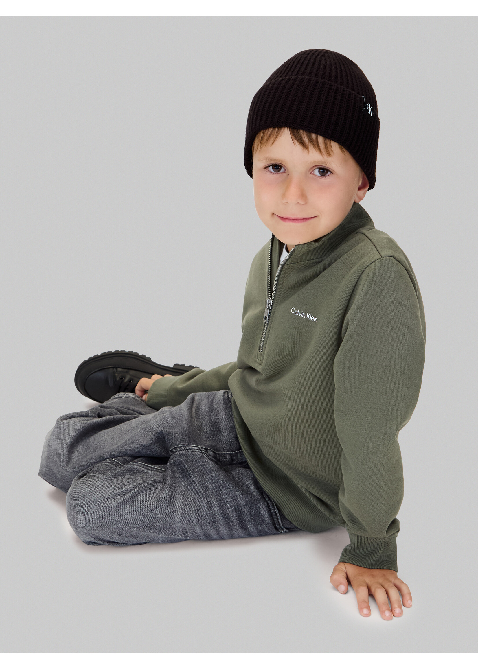 Calvin Klein Sweater  IU0IU00721LLP - CHEST INST. LOGO HALF ZIP - groen