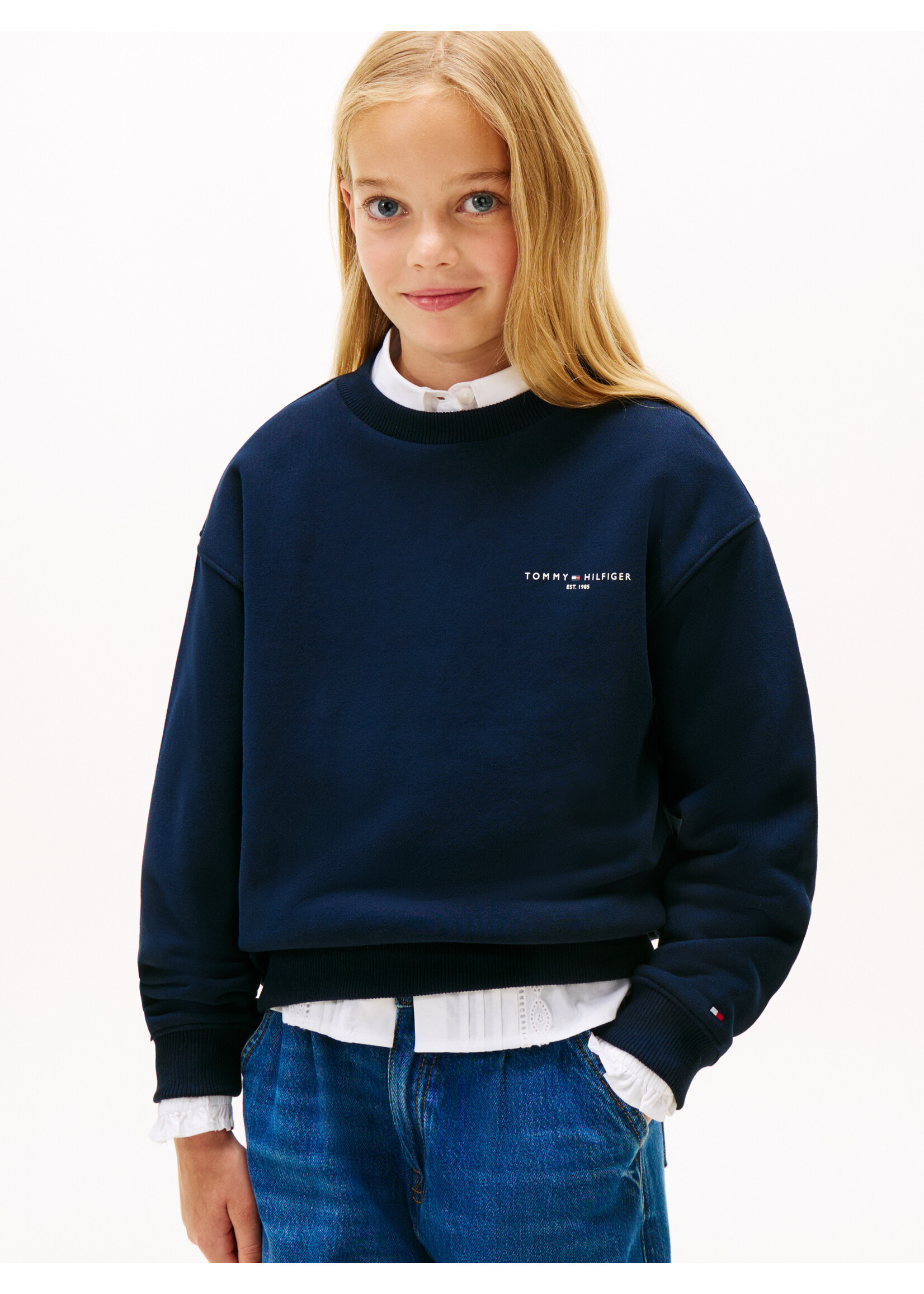 Tommy Hilfiger Sweater  KS0KS00719C1G - MINI CORP C-NECK SWEATSHIRT - donkerblauw