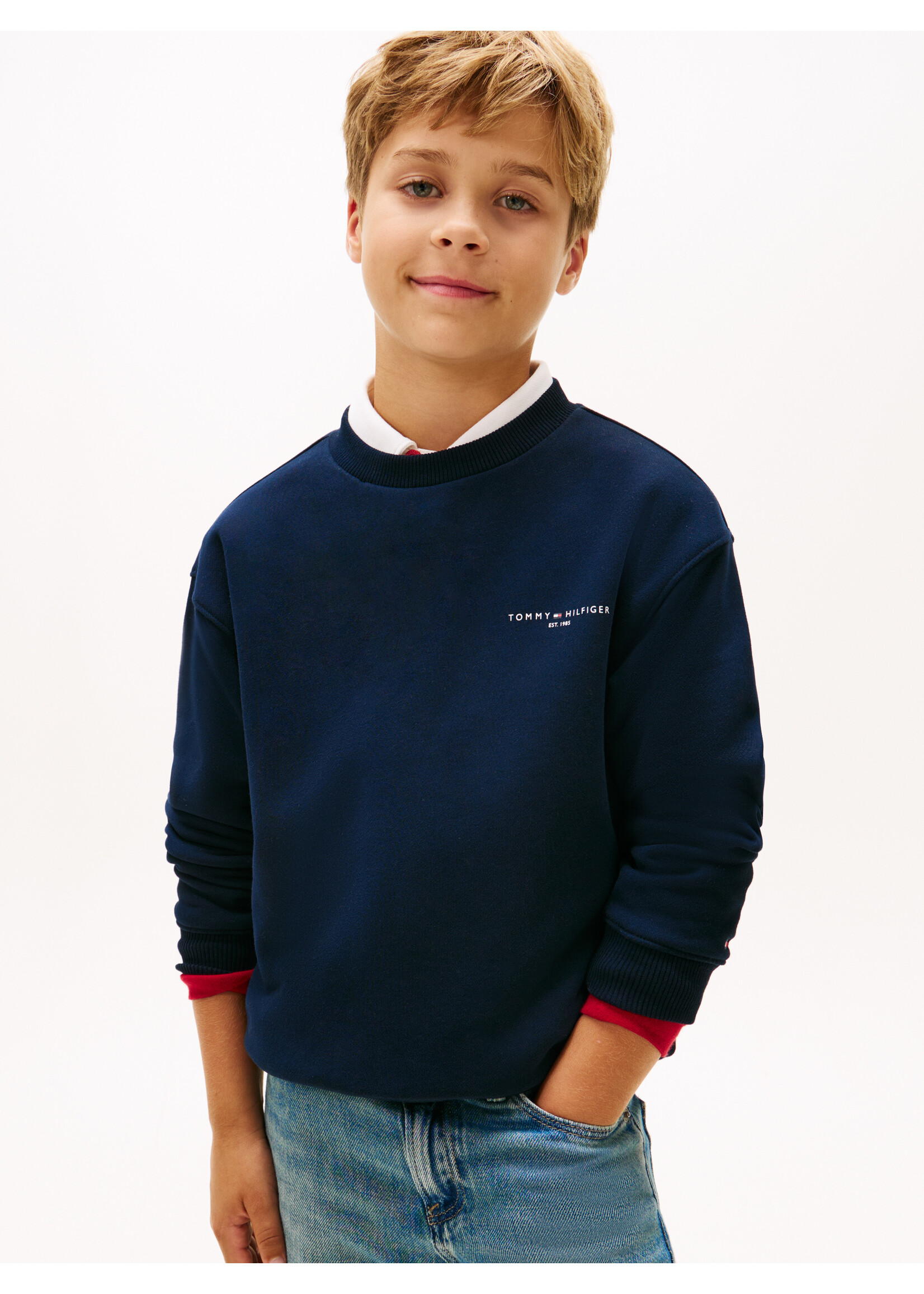 Tommy Hilfiger Sweater  KS0KS00719C1G - MINI CORP C-NECK SWEATSHIRT - donkerblauw