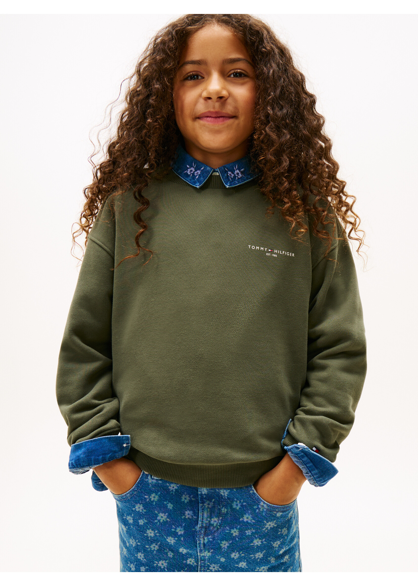 Tommy Hilfiger Sweater  KS0KS00719MRH - MINI CORP C-NECK SWEATSHIRT - groen