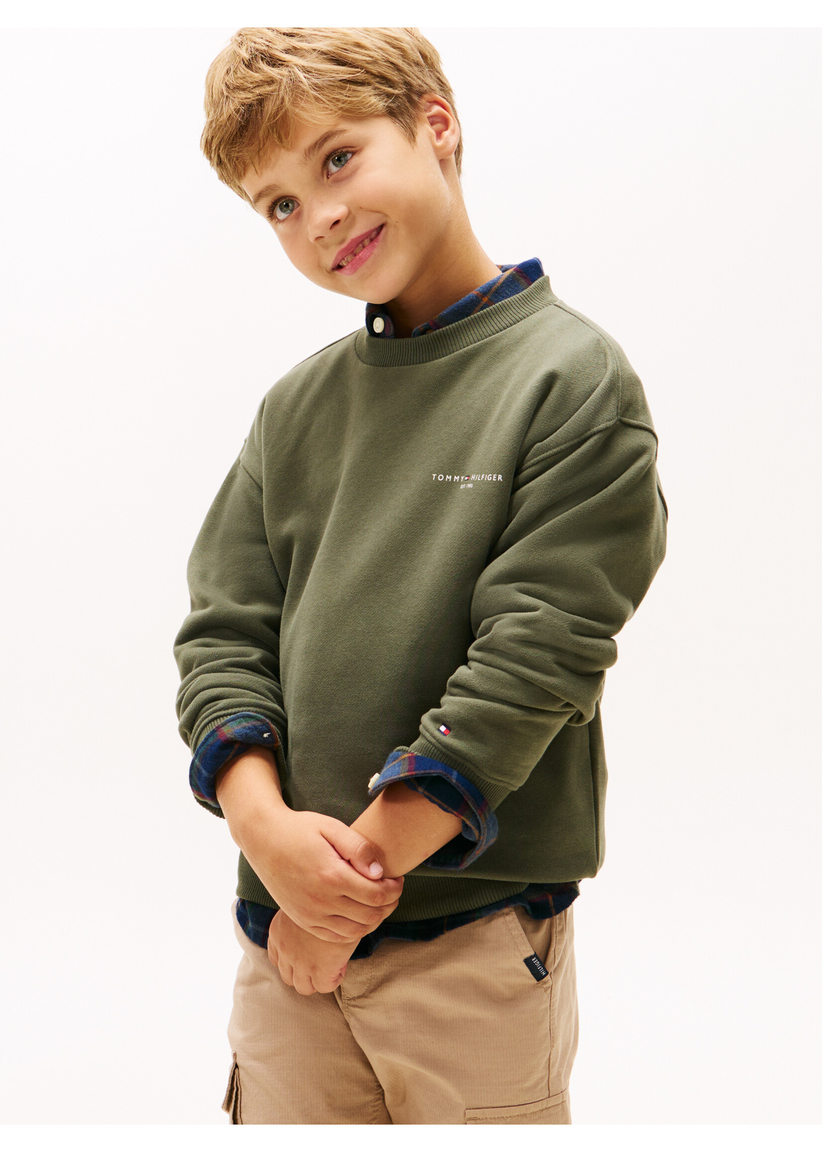 Tommy Hilfiger Sweater  KS0KS00719MRH - MINI CORP C-NECK SWEATSHIRT - groen