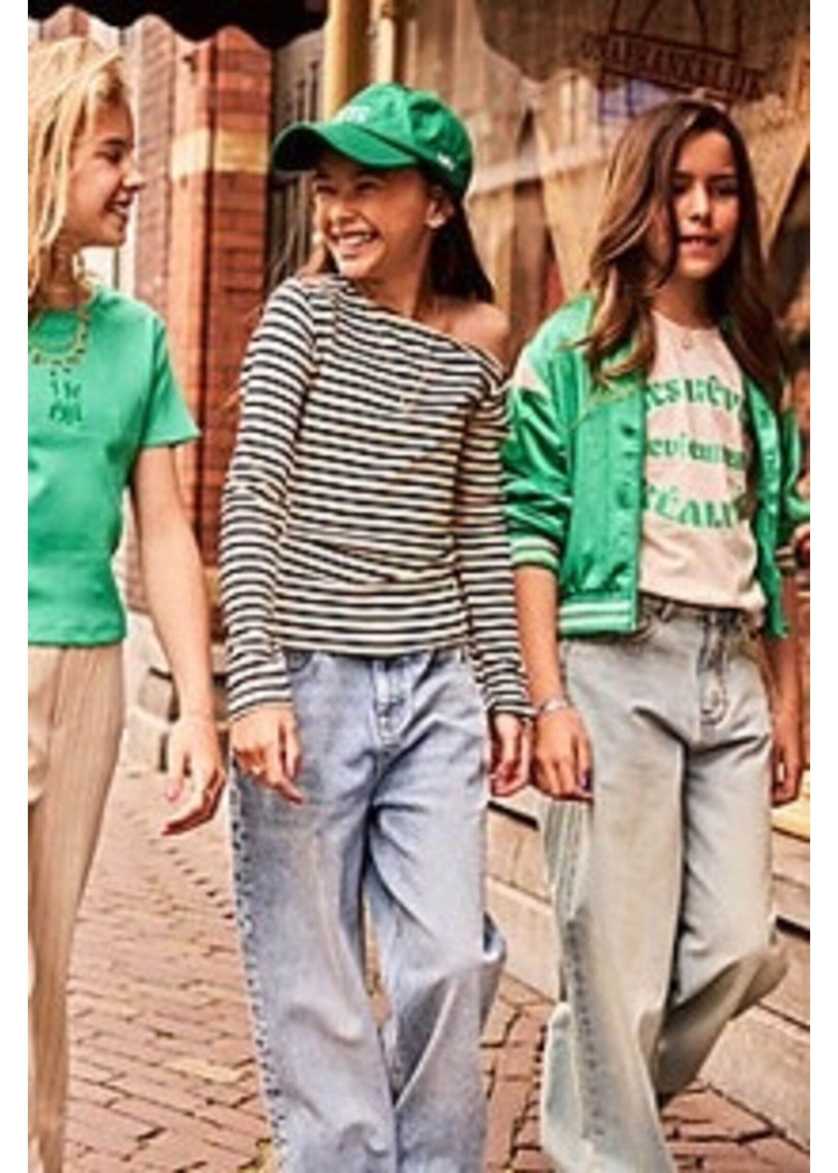 Indian blue jeans T-shirt 970615 Offshoulder striped - zand