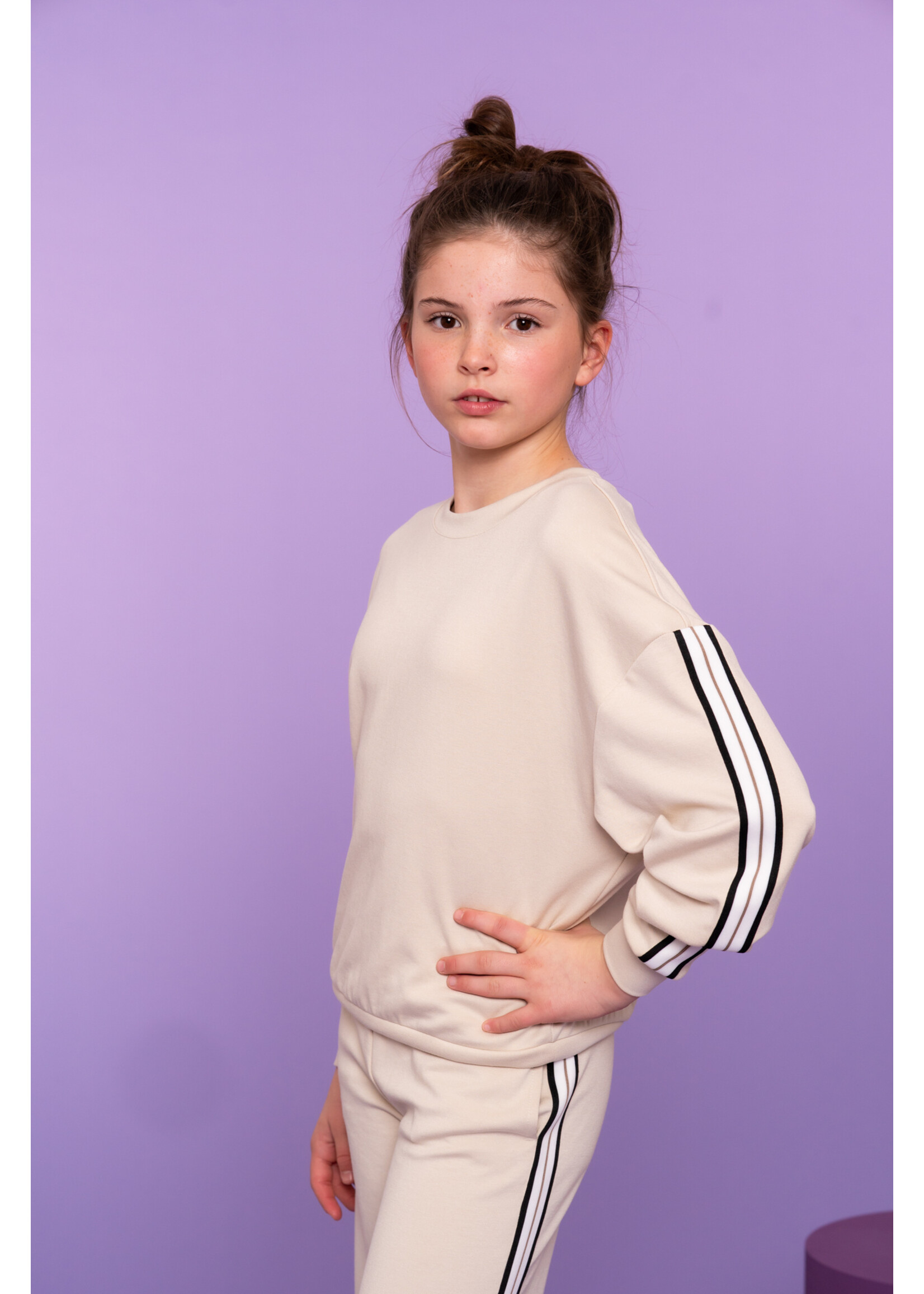 Geisha Sweater Scuba stripe 62146 - zand