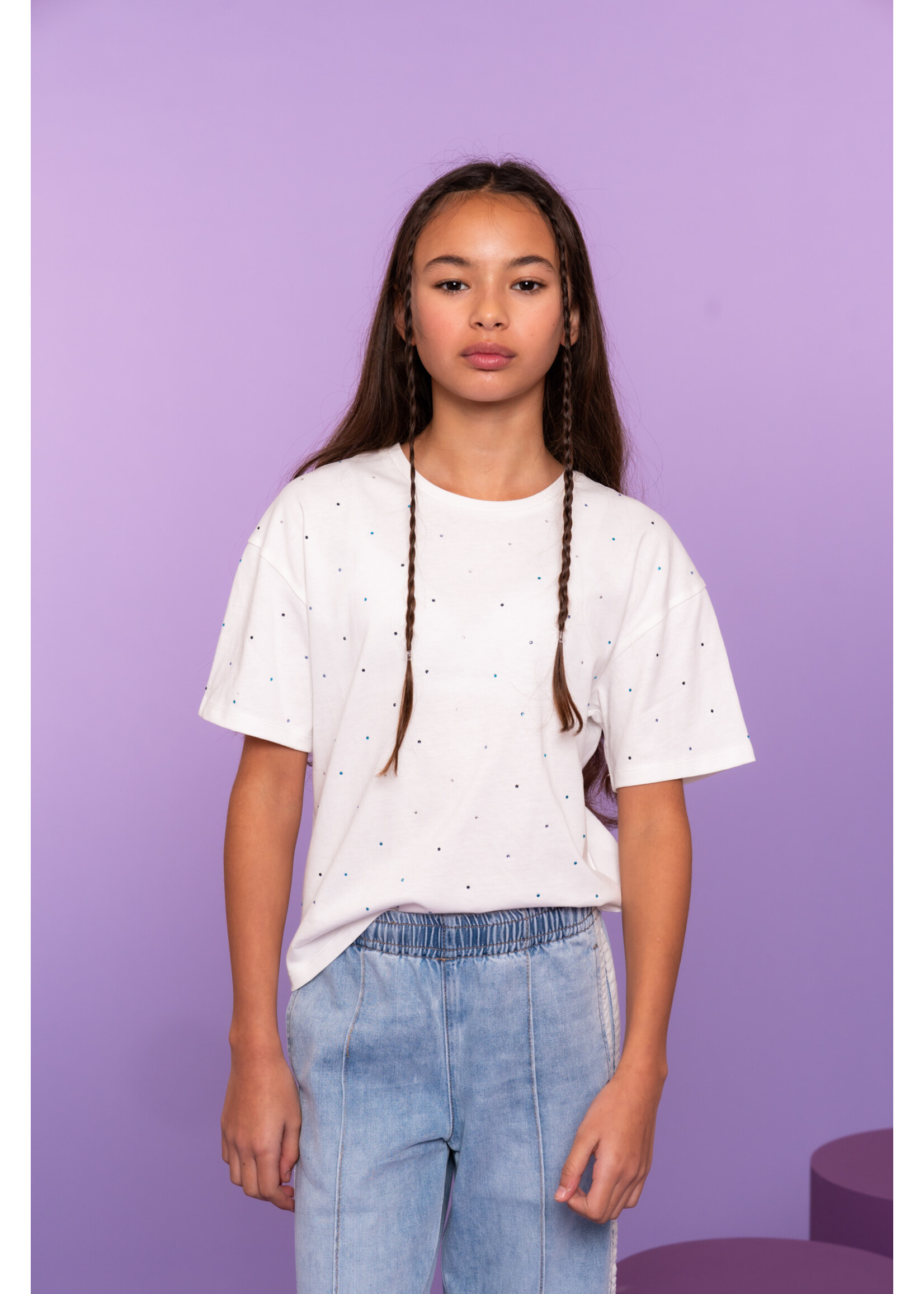 Geisha T-shirt Rhinestones 62100 - wit/blauw