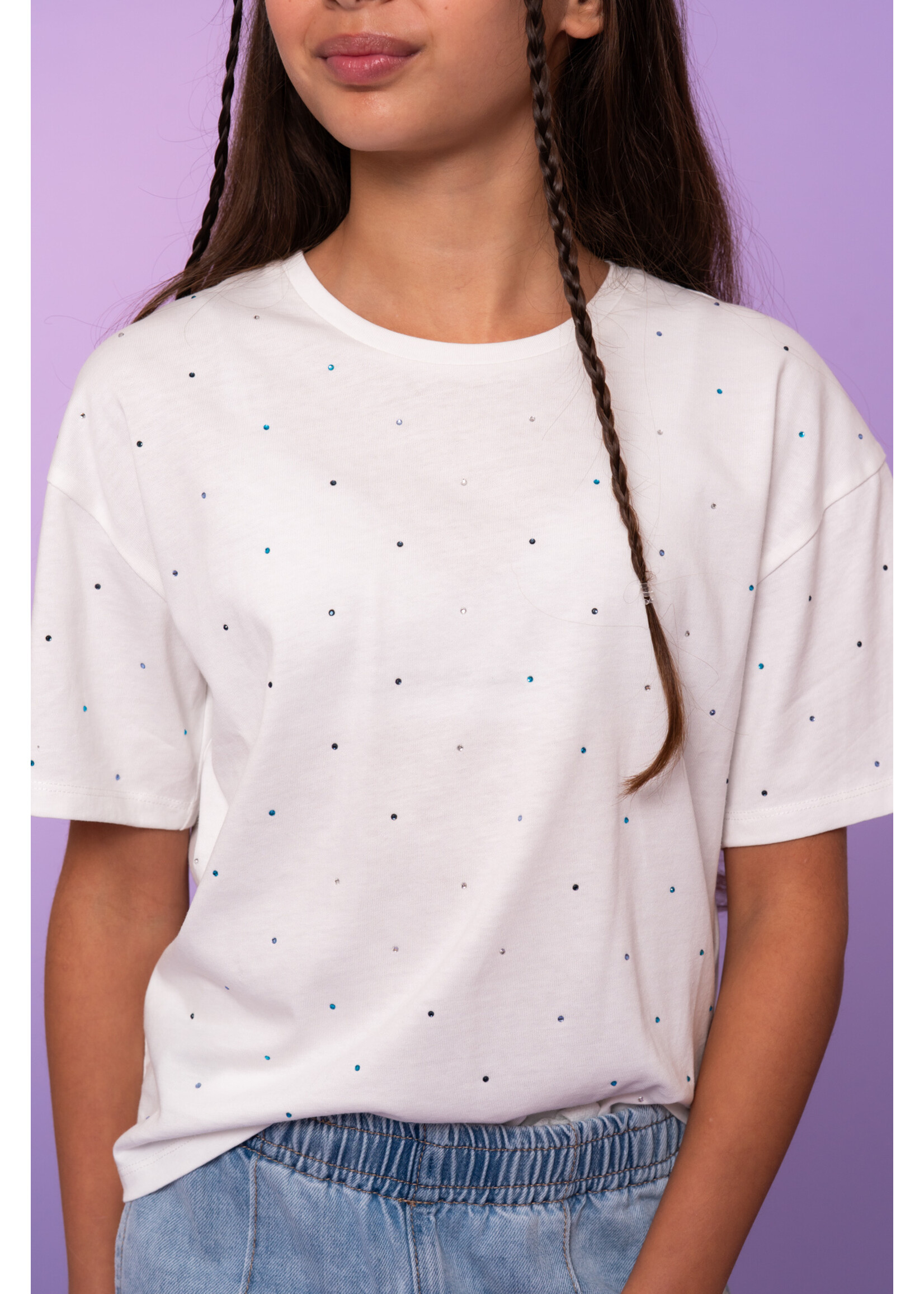 Geisha T-shirt Rhinestones 62100 - wit/blauw