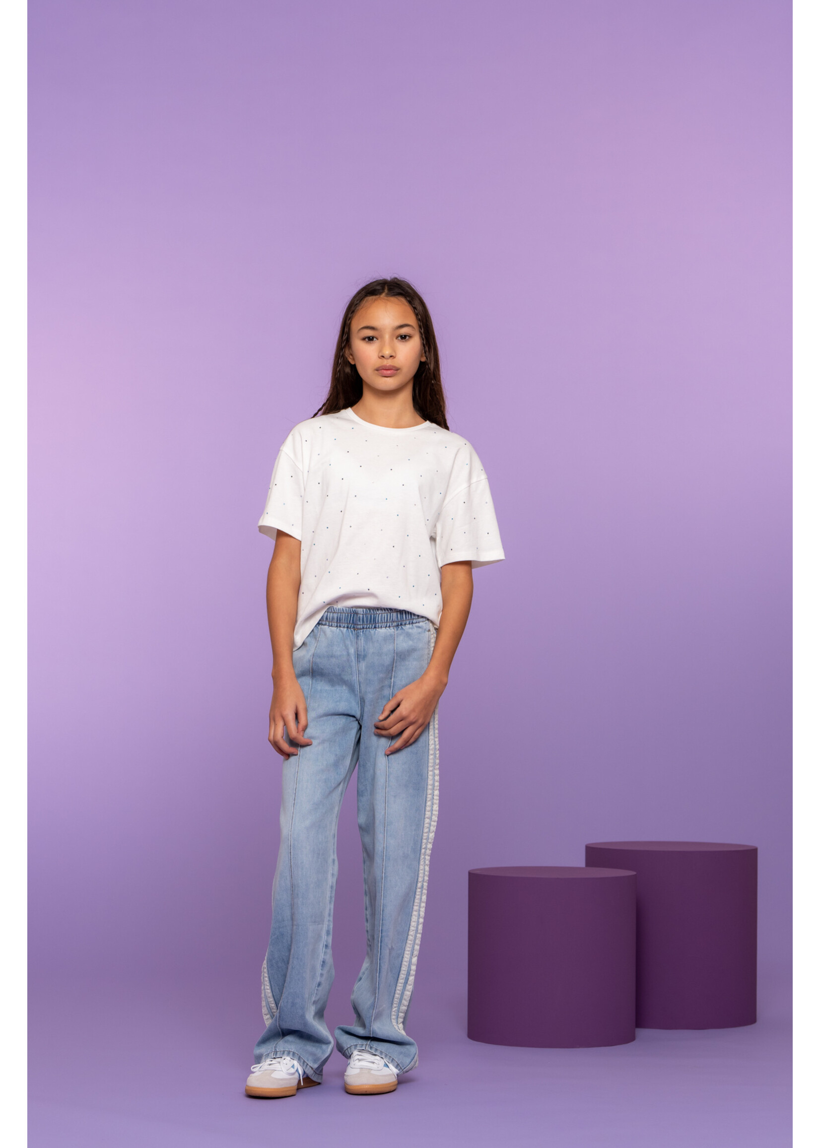 Geisha T-shirt Rhinestones 62100 - wit/blauw