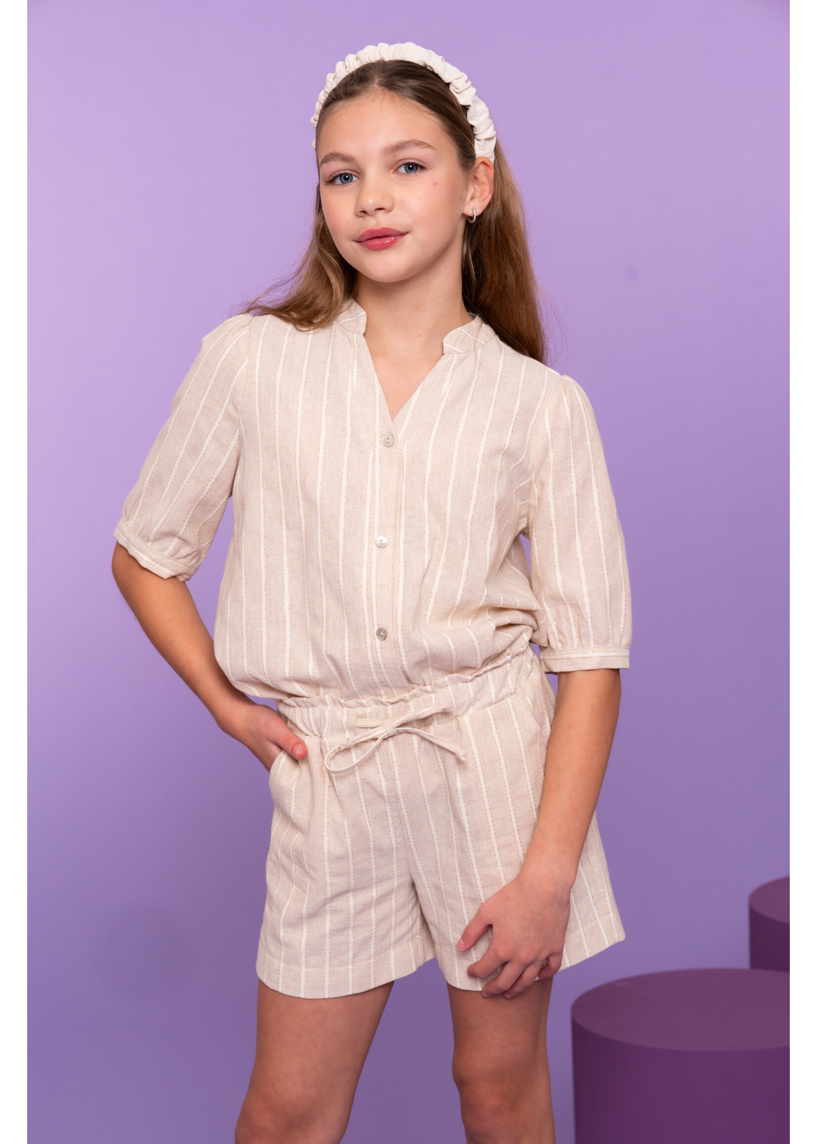 Geisha Blouse lurex stripe 63169 - ecru