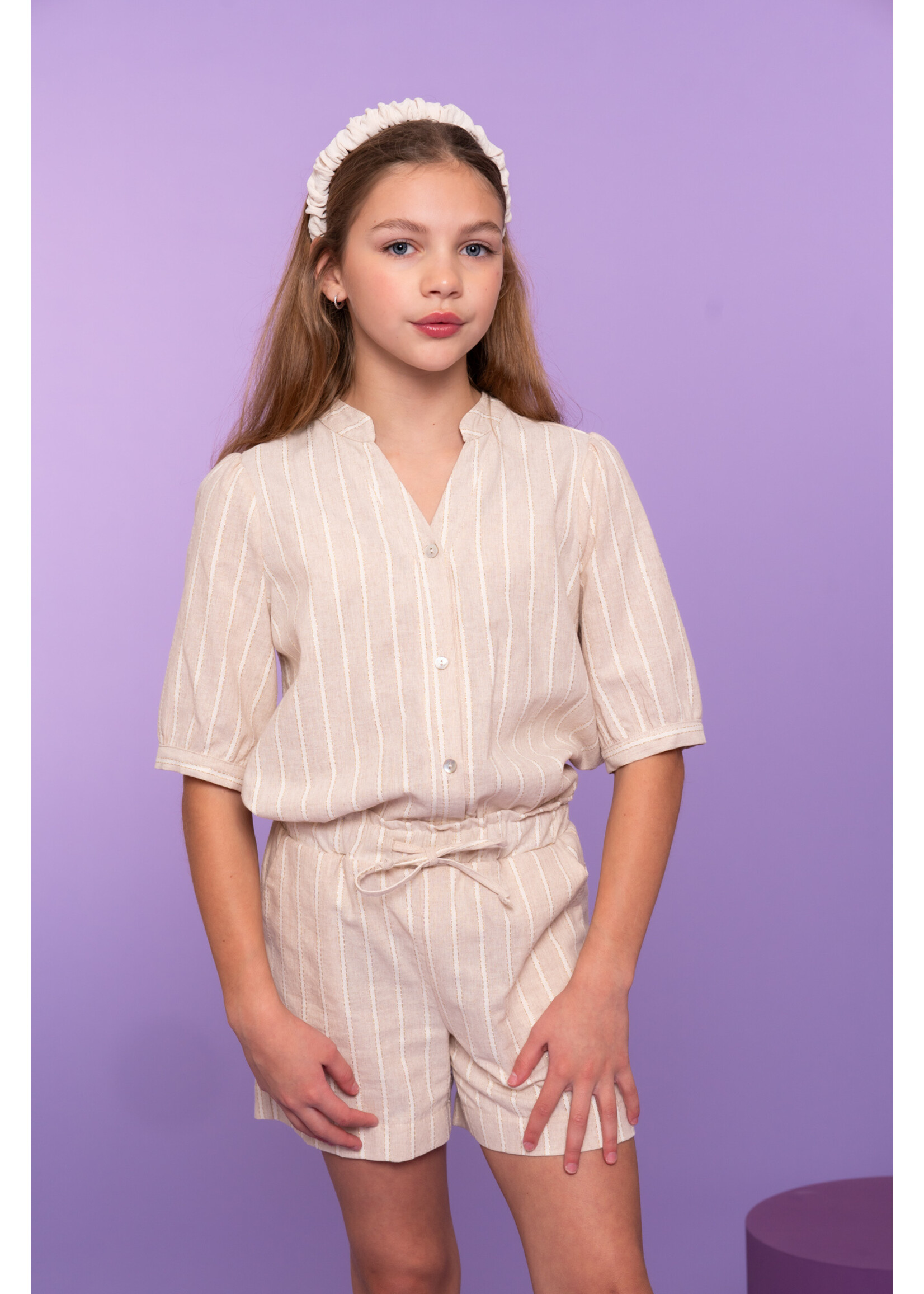 Geisha Blouse lurex stripe 63169 - ecru