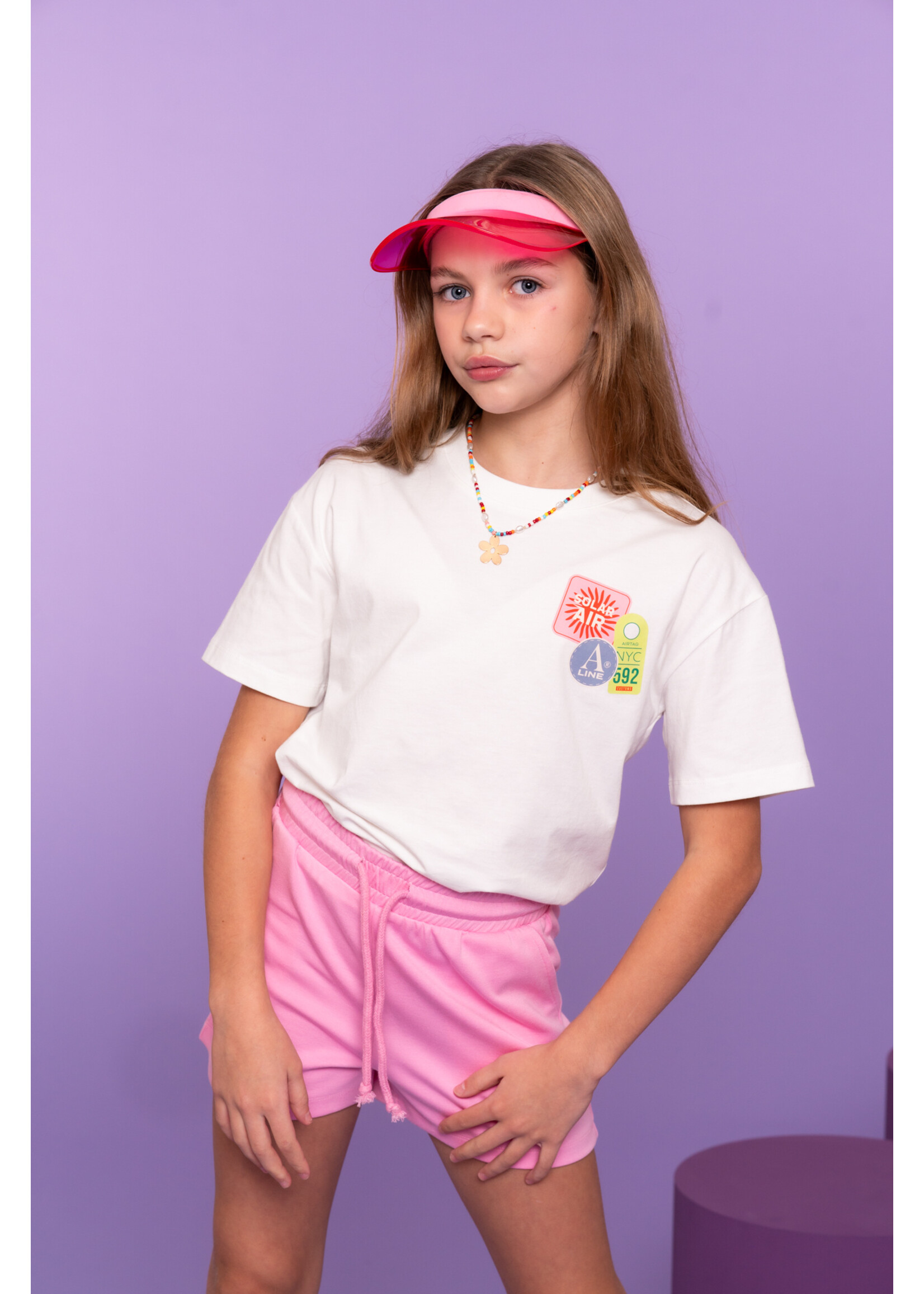 Geisha T-shirt Patchec 62066 - roomwit/blauw/roze