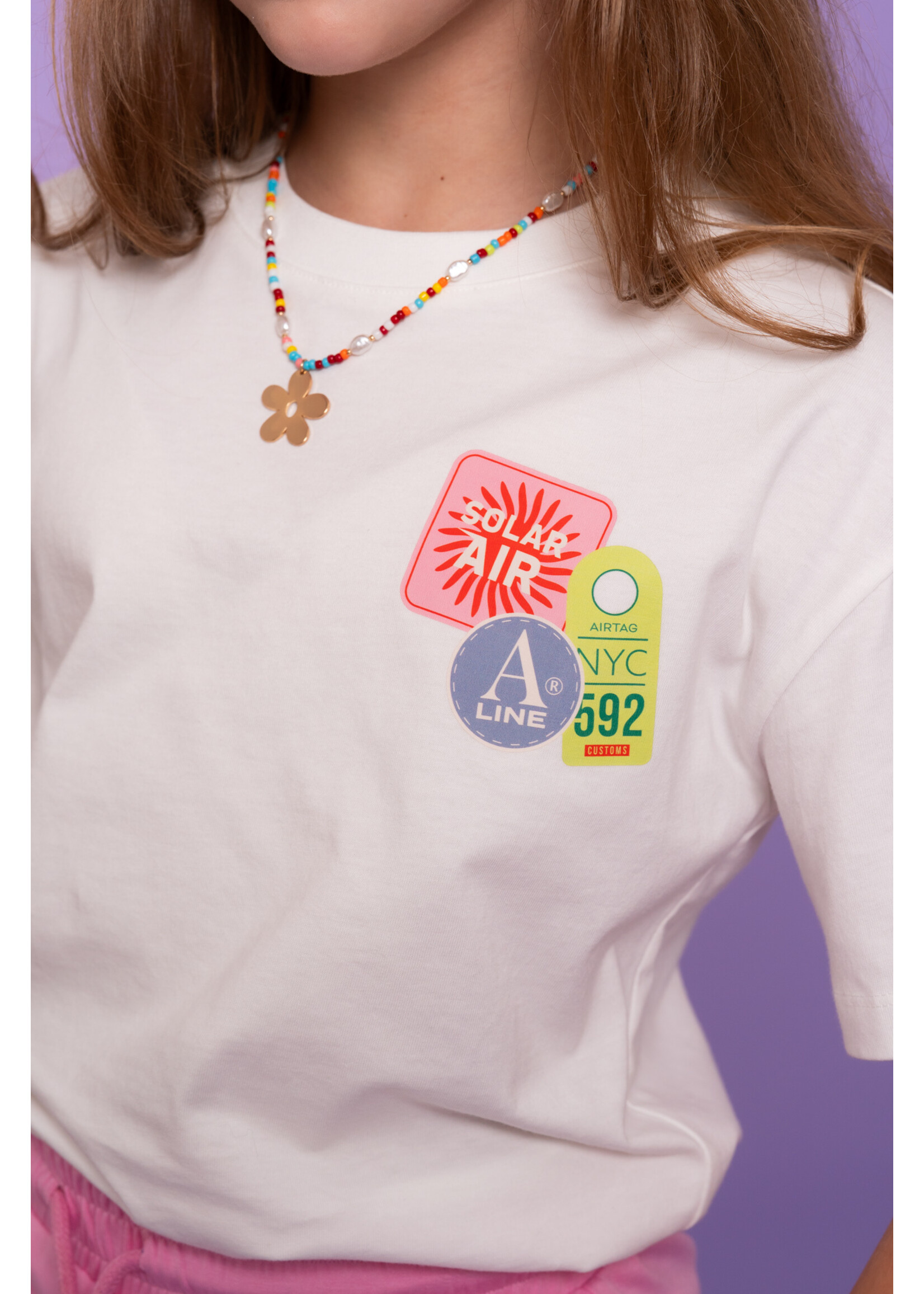 Geisha T-shirt Patchec 62066 - roomwit/blauw/roze