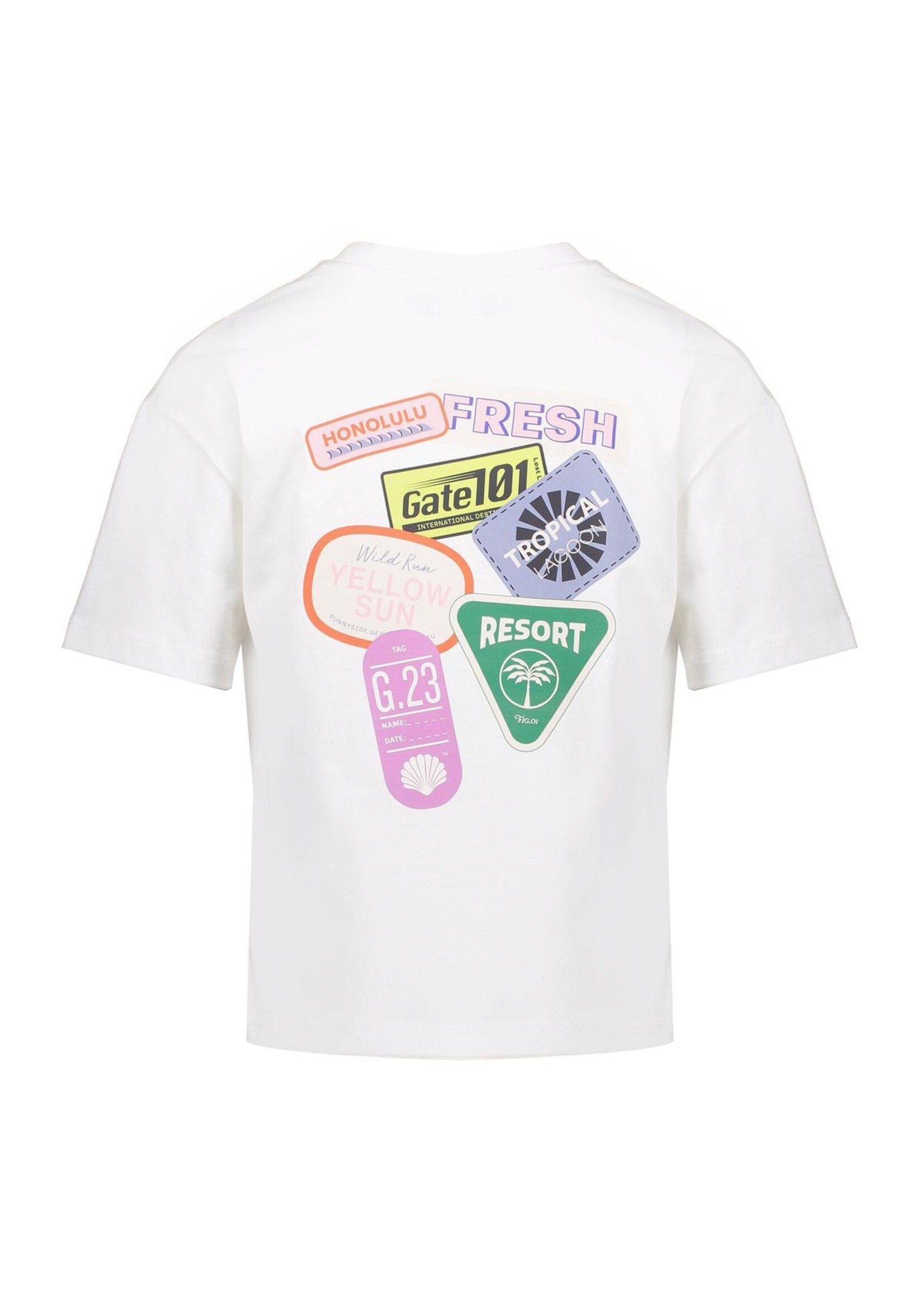 Geisha T-shirt Patchec 62066 - roomwit/blauw/roze