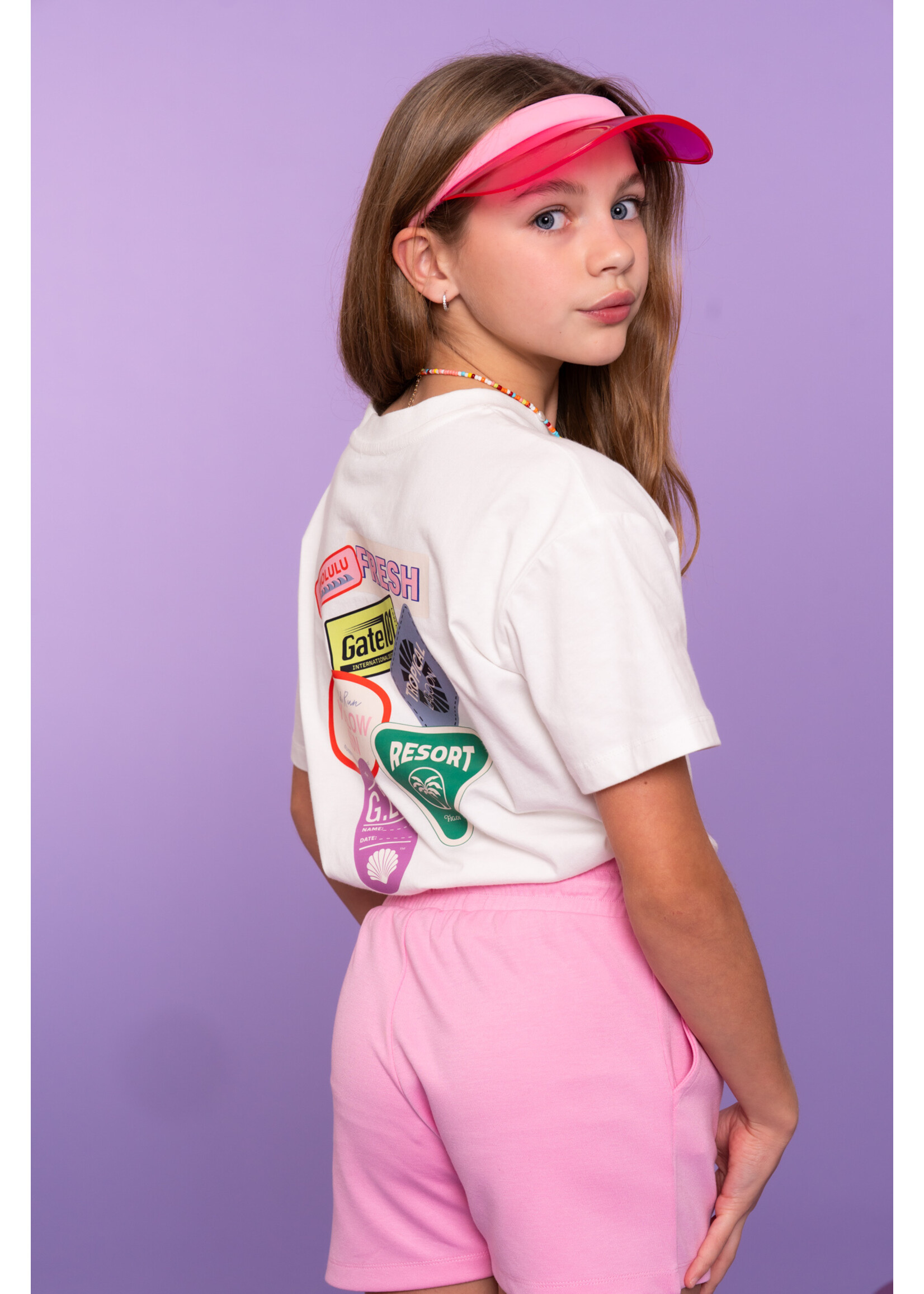 Geisha T-shirt Patchec 62066 - roomwit/blauw/roze