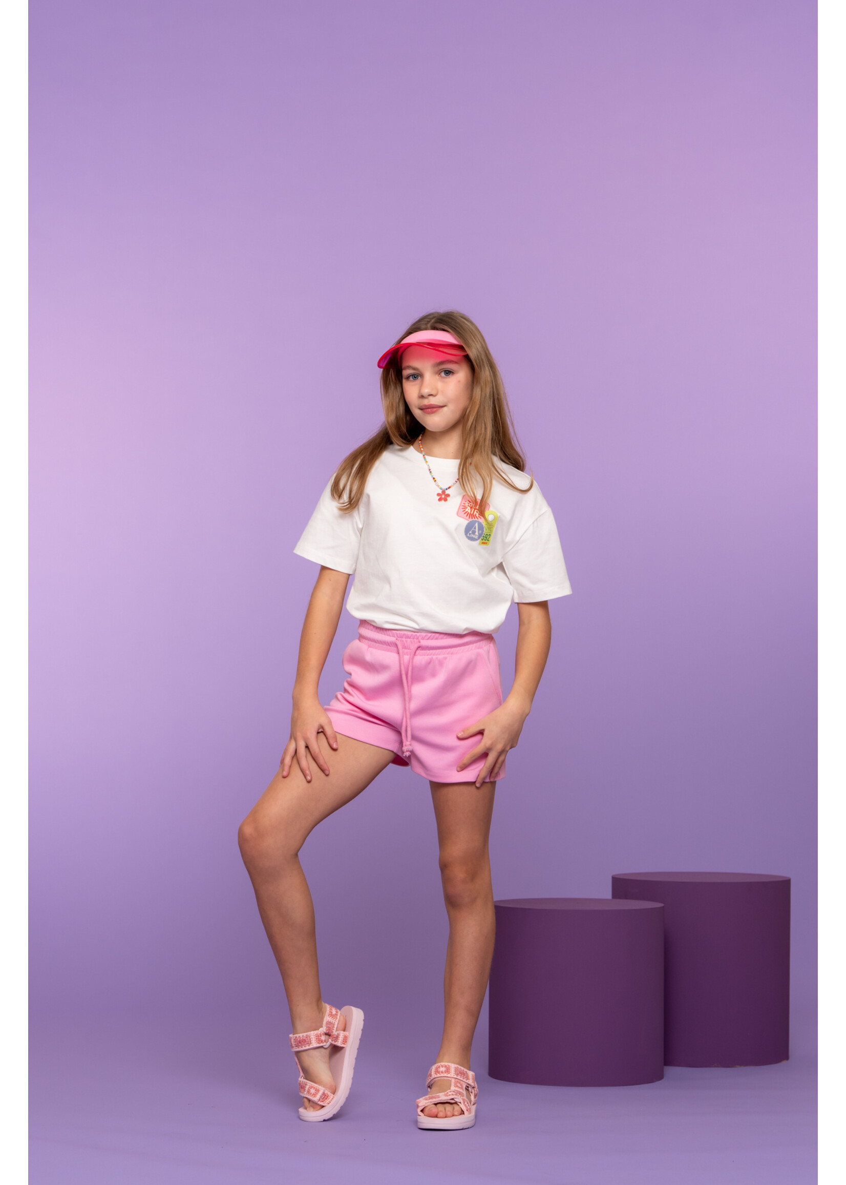 Geisha T-shirt Patchec 62066 - roomwit/blauw/roze