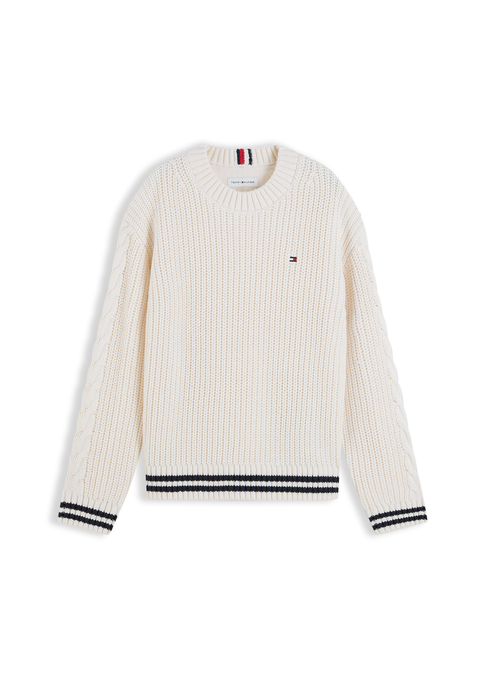 Tommy Hilfiger Trui KB0KB10629Z00 - PLACED SLEEVE CABLE SWEATER - ivoor