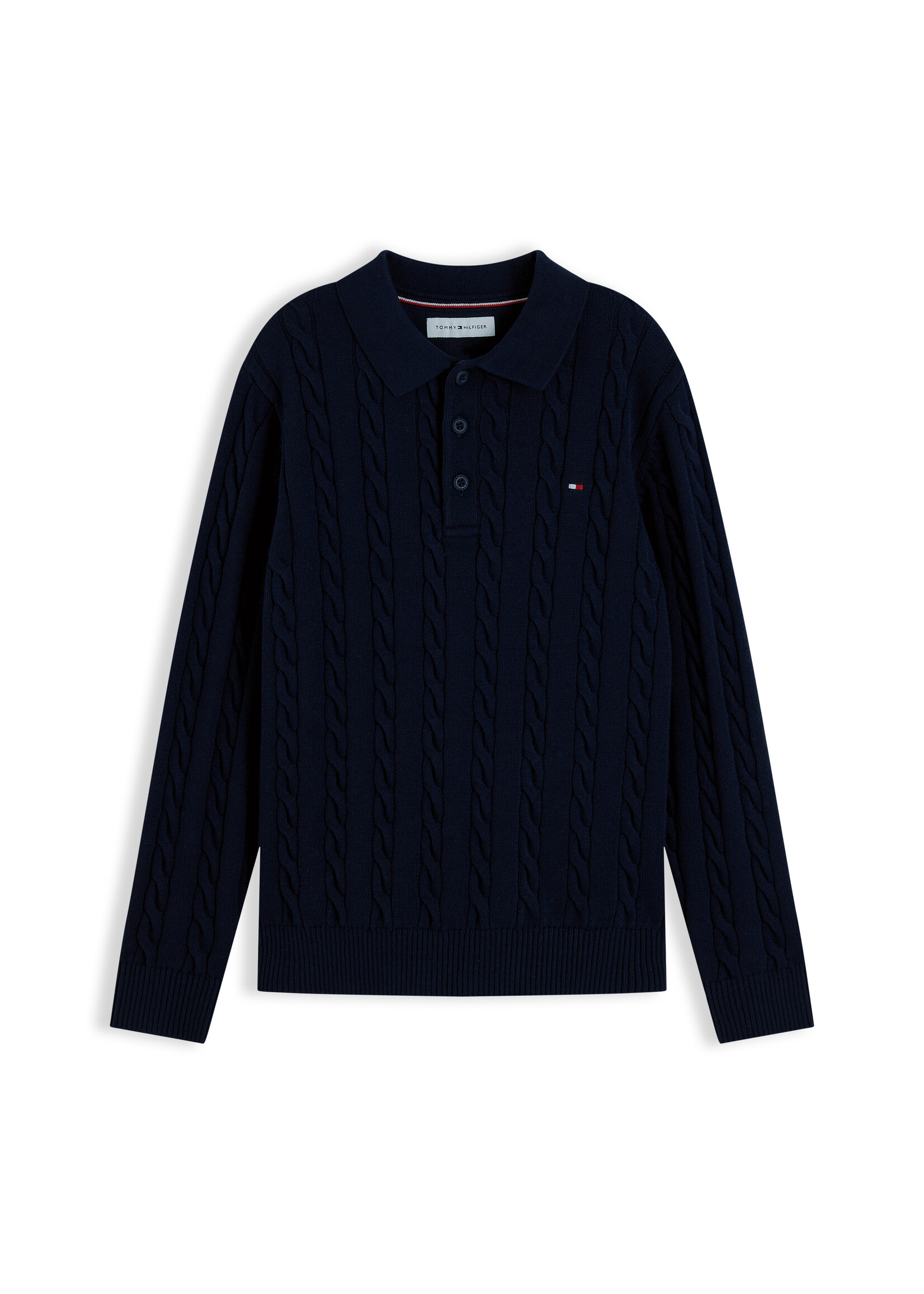 Tommy Hilfiger Sweater KB0KB10624C1G - COTTON CABLE POLO SWEATER - donkerblauw