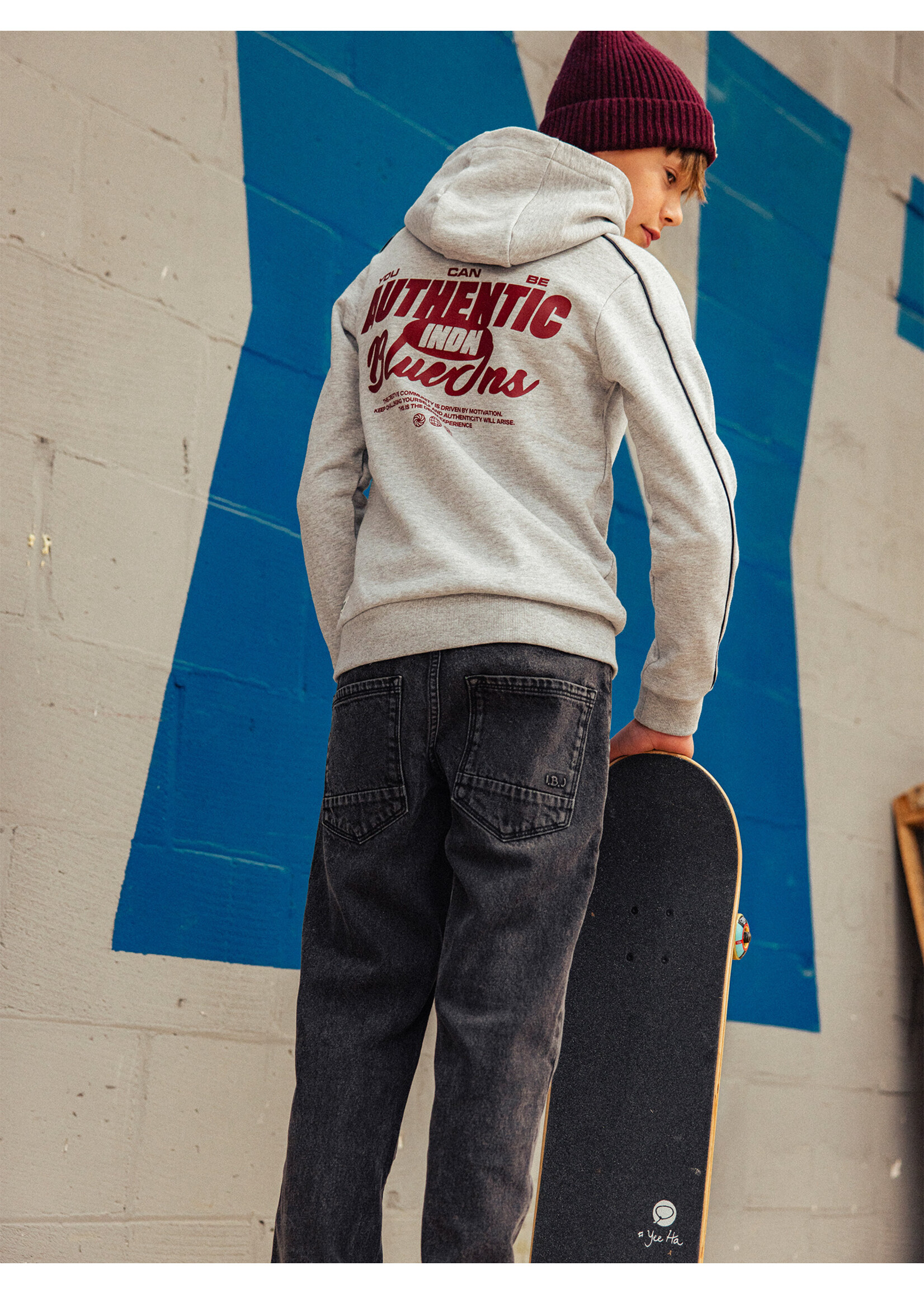 Indian blue jeans  Hoodie Chest and Backprint 960842 - grijs melange