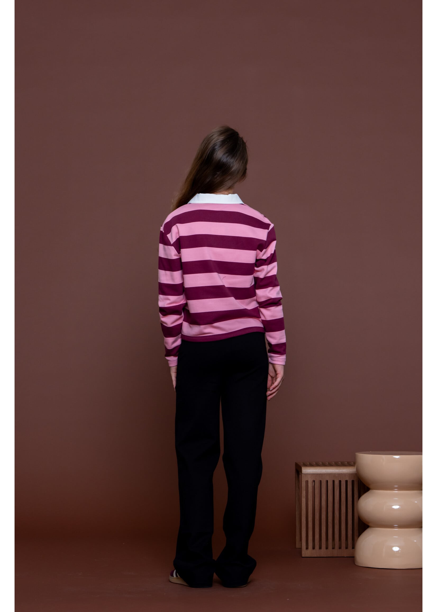 Geisha Sweater striped with  collar 62630 - bordeaux/roze