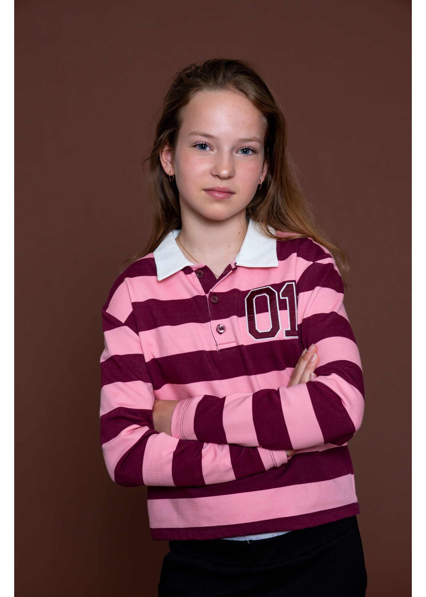 Geisha Sweater striped with  collar 62630 - bordeaux/roze