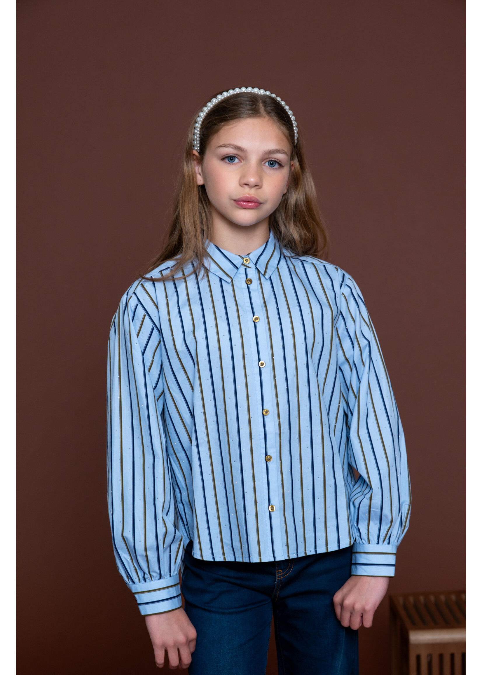 Geisha Blouse rhinestones 63564 - lichtblauw