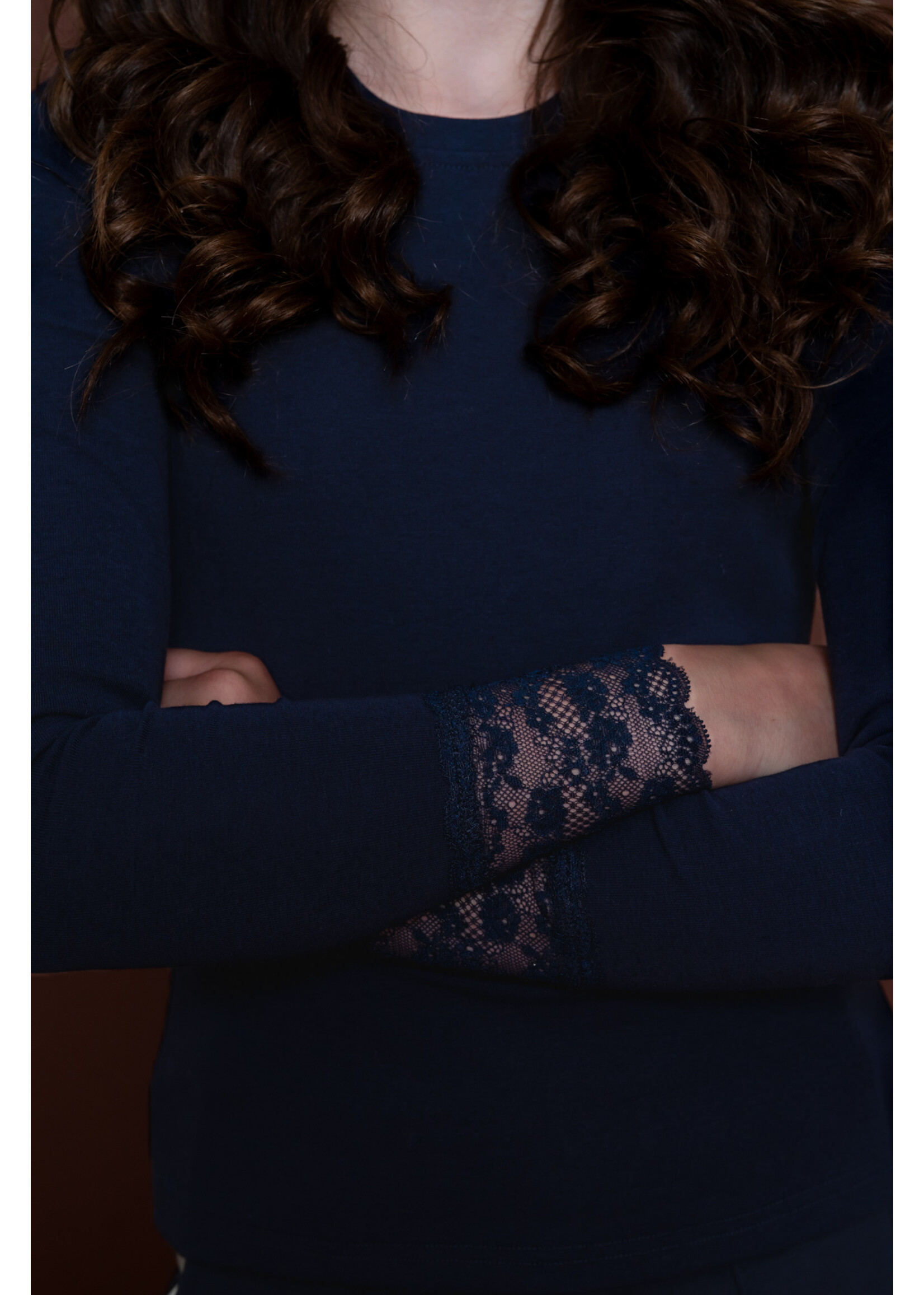 Geisha Longsleeve lace at sleeve 62602 - donkerblauw