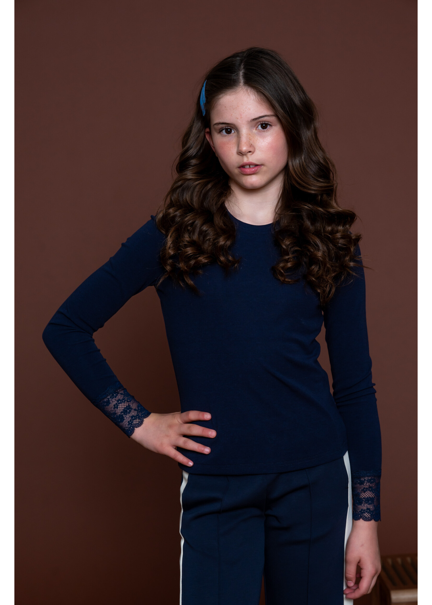 Geisha Longsleeve lace at sleeve 62602 - donkerblauw