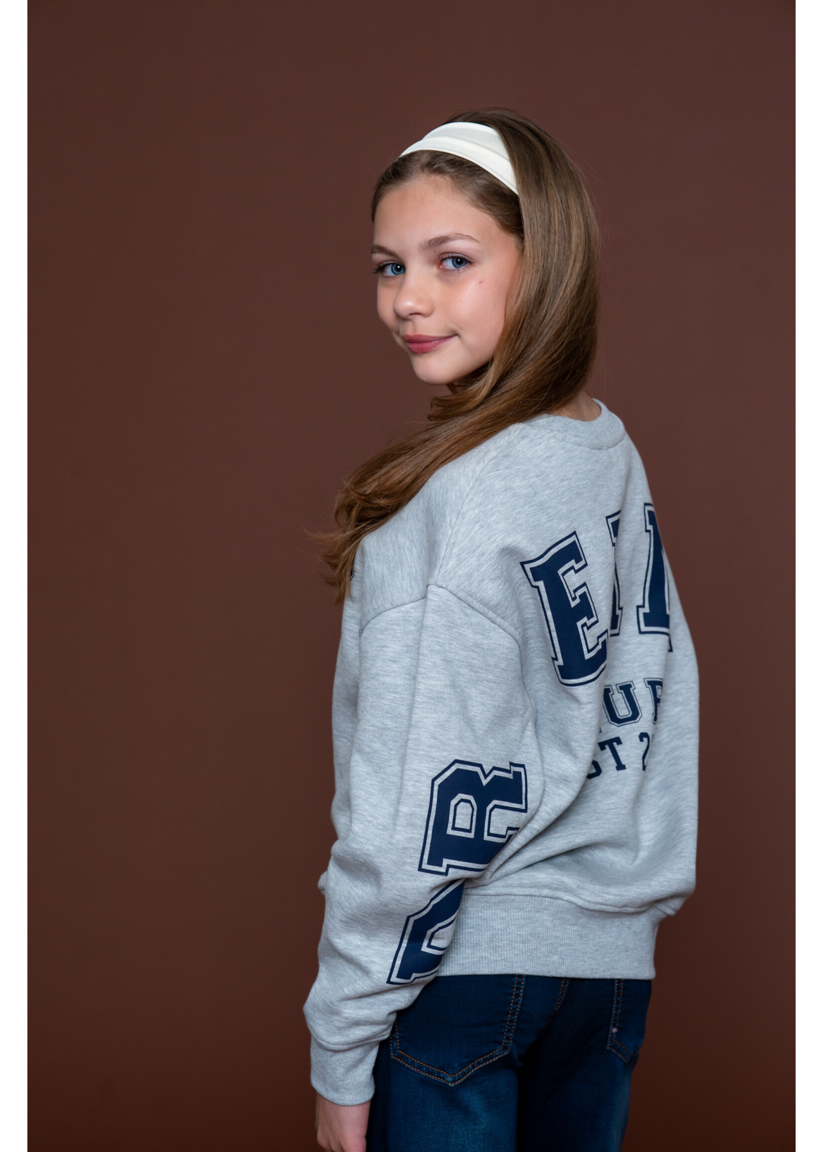 Geisha SweaterBig backprint 62631 - grijs melange/donkerblauw