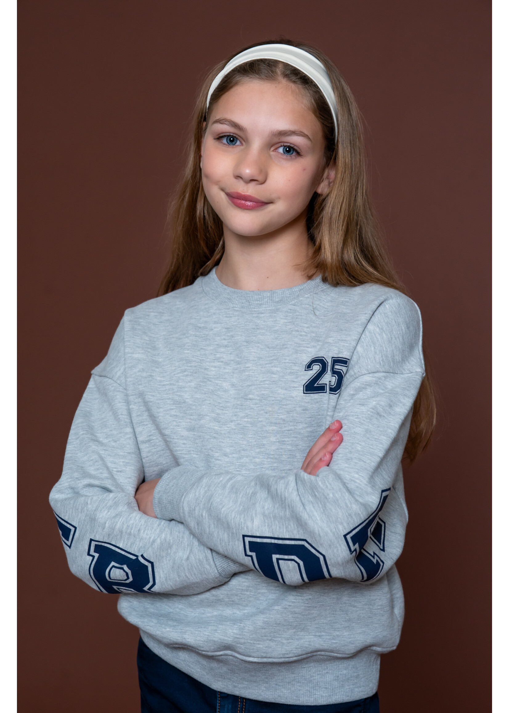 Geisha SweaterBig backprint 62631 - grijs melange/donkerblauw