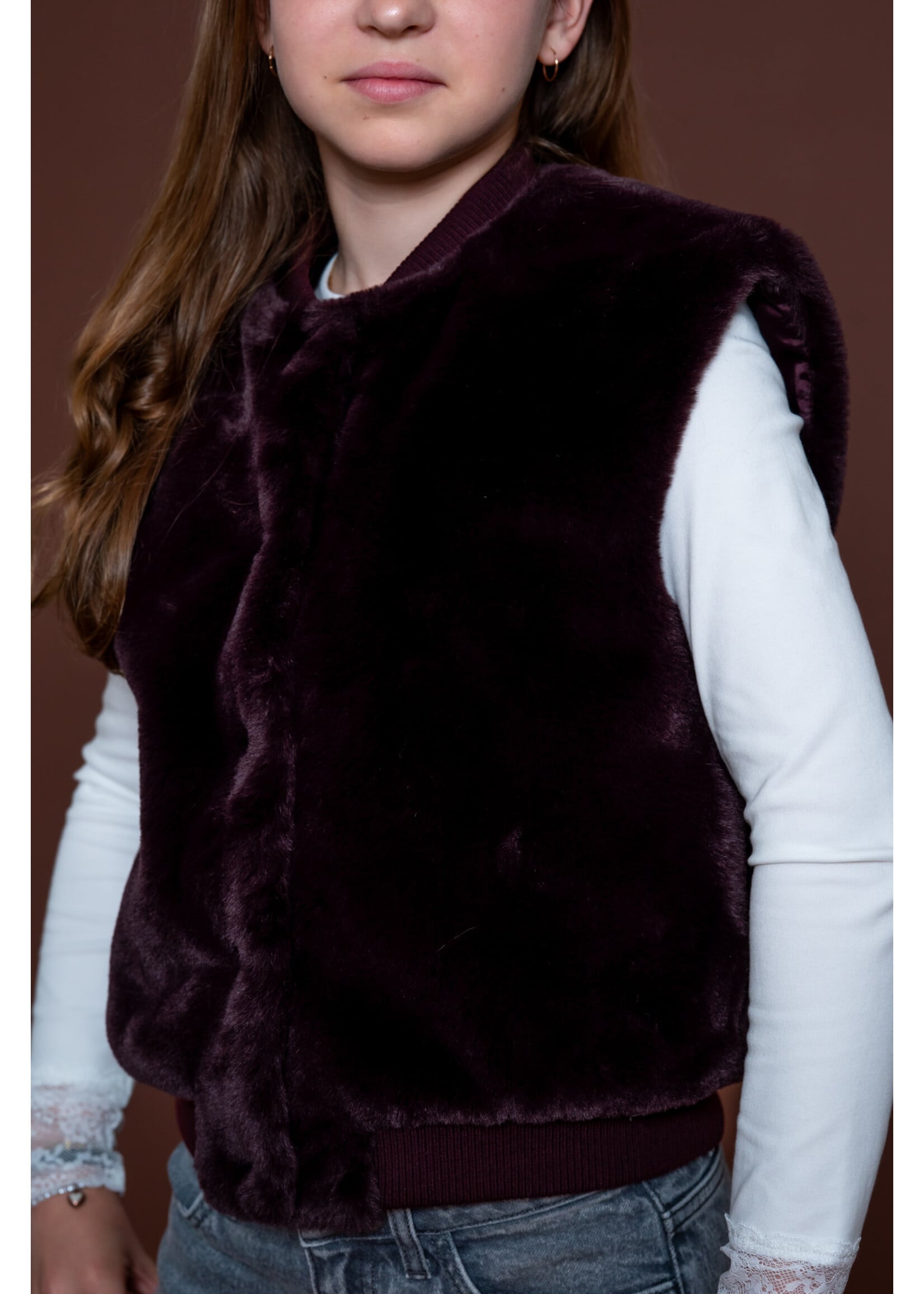 Geisha  Gilet fur with rib 65559 - bordeaux