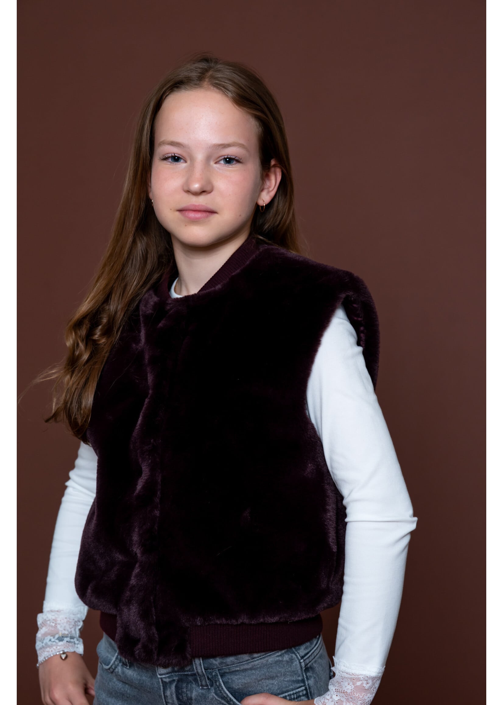 Geisha  Gilet fur with rib 65559 - bordeaux