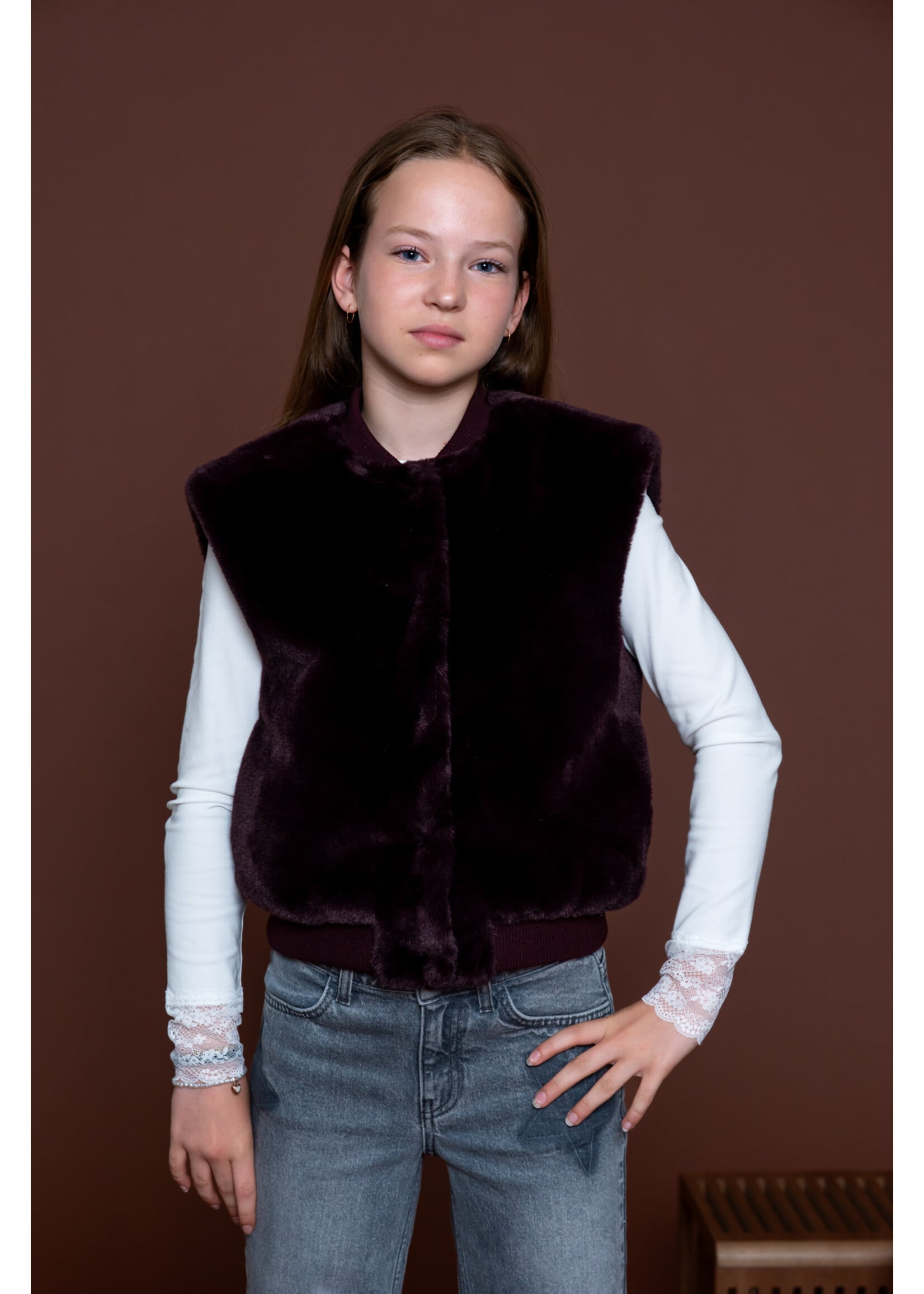 Geisha  Gilet fur with rib 65559 - bordeaux
